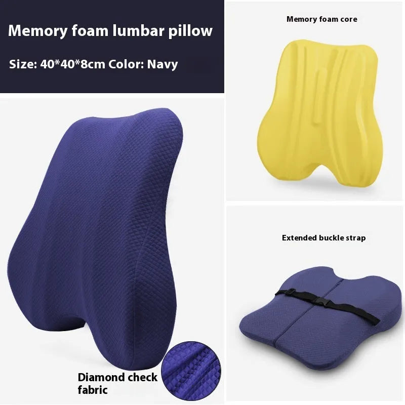Grey lumbar support cushion for office chair, dimensions 40x40x8cm.