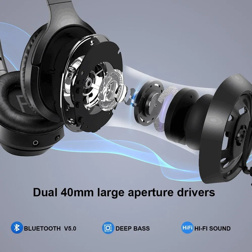 Black Gorsun E98 wireless Bluetooth over-ear headphones with adjustable headband