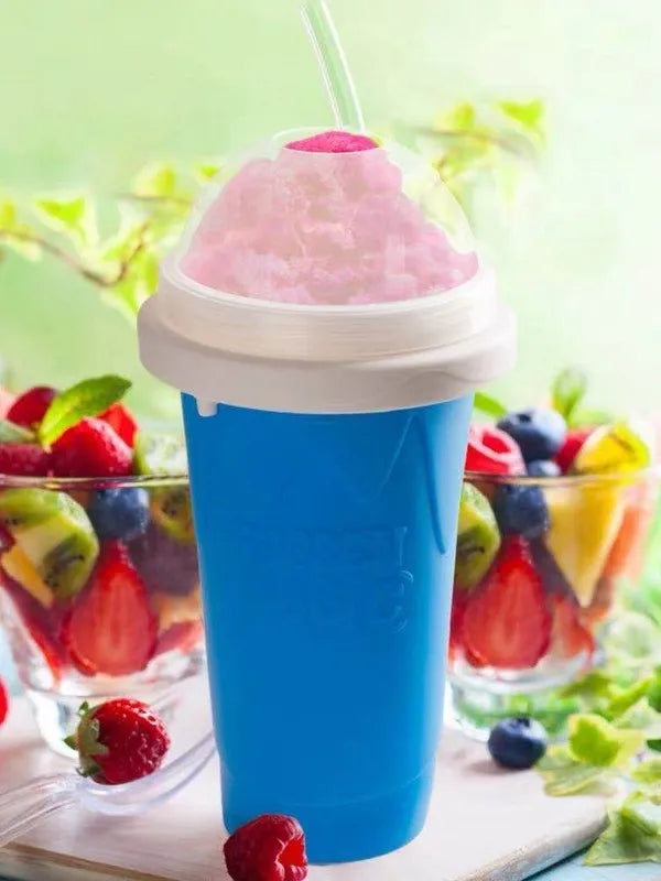 Blue quick refrigeration pinch cup with double-layer silicone construction for making slushies