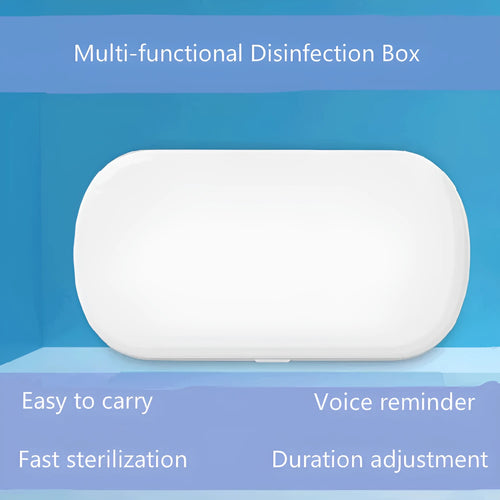 White ABS wireless UV steriliser box for phones and jewellery with USB cable.