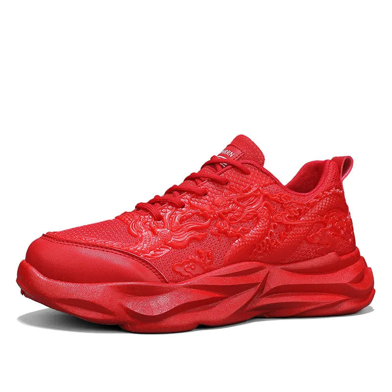 Dragon-themed casual sneakers with microfibre upper and rubber sole in Chinese Dragon design