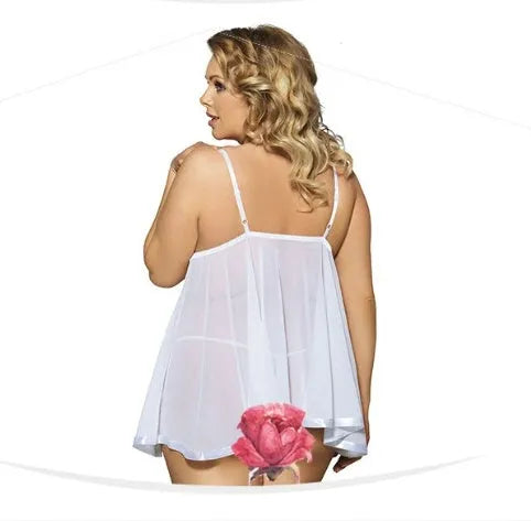 Plus size women's lingerie sleepdress with lace detailing in purple colour