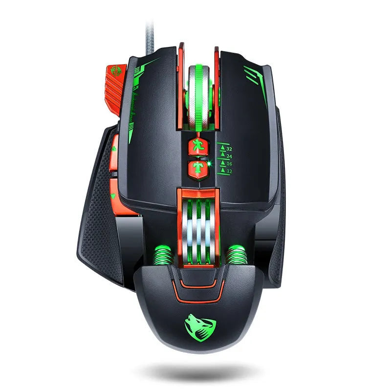 Thunder Wolf V9 black gaming mouse with ergonomic design and six buttons