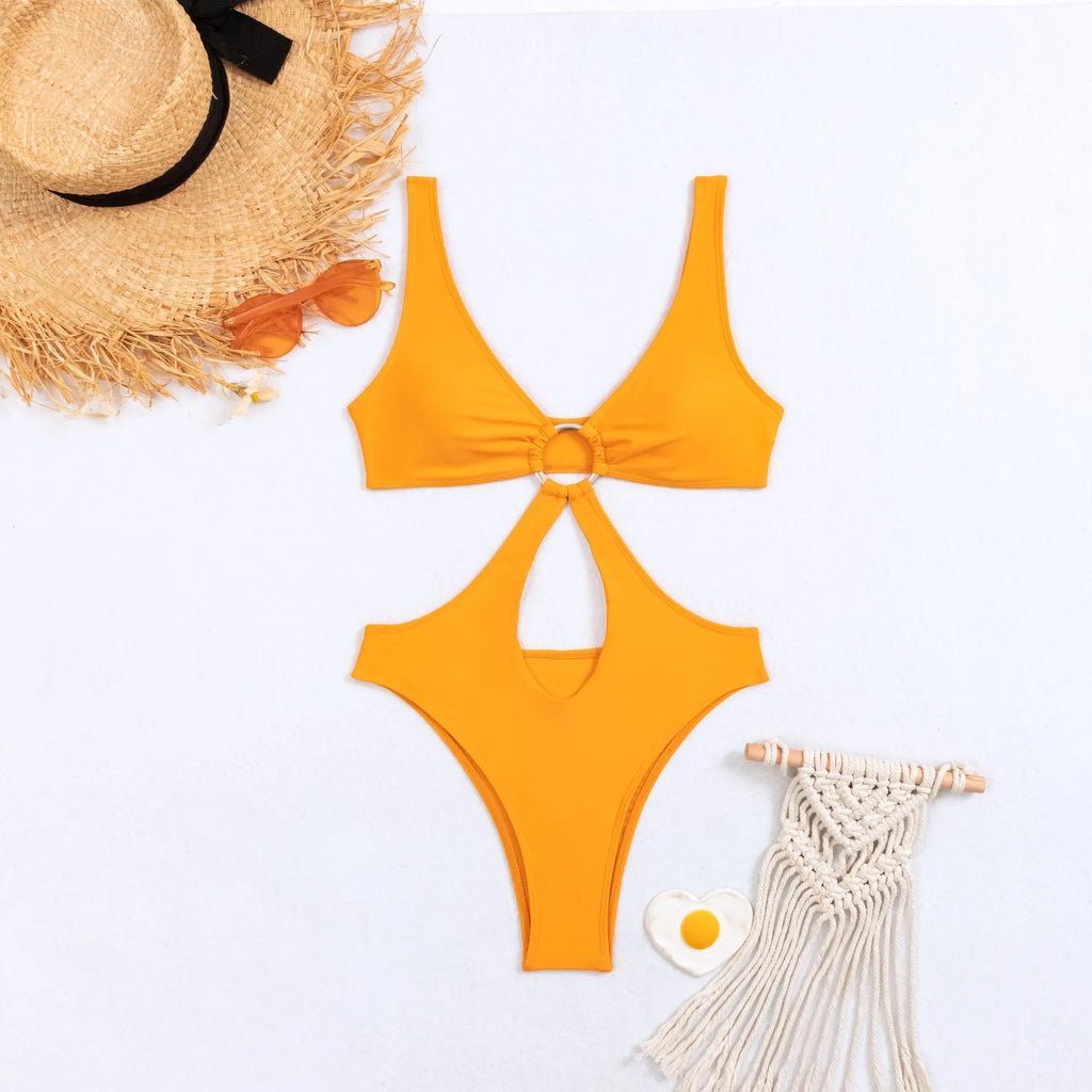 Women's triangle one-piece swimsuit in black, yellow, or red colours