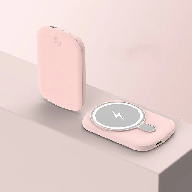 Magsafe magnetic wireless power bank for iPhone in pink, black, white, and purple colour options