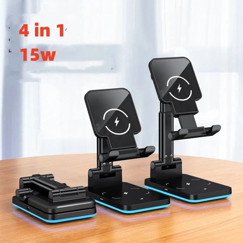 Wireless charging mobile phone holder desktop stand in black or white with 5W/15W options