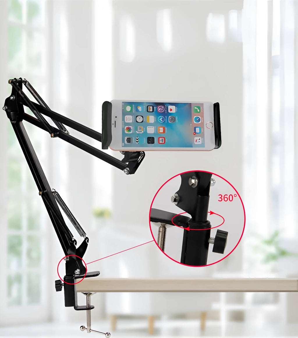 10cm folding phone tablet stand in black colour showing adjustable height feature