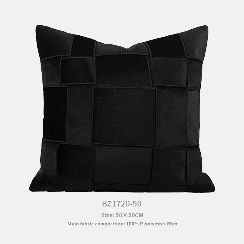 Square chenille woven sofa cushion pillow in beige, measuring 50 by 50 centimetres.
