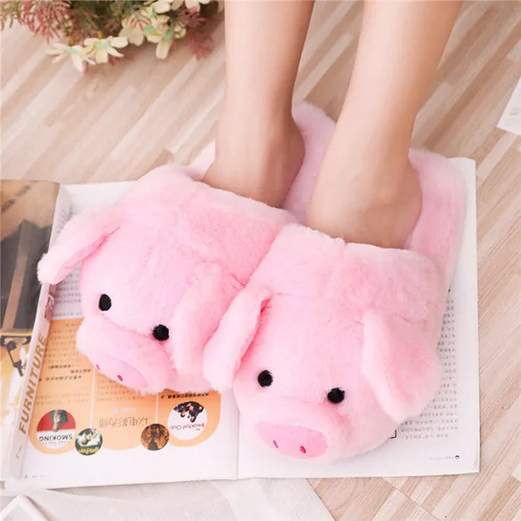 Pink pig-shaped floor slippers for men with short plush fabric.