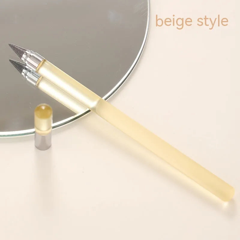 Transparent acrylic eternal pencil with alloy writing nib showing coloured graphite refill inside