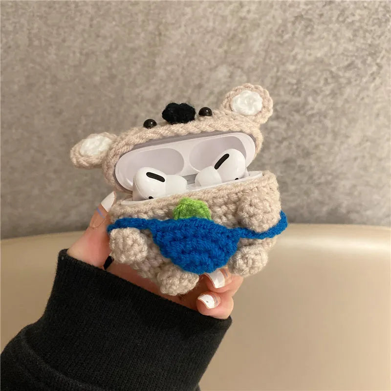 Hand-knitted koala bear backpack design AirPods protective cover for multiple Apple AirPods models