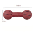 Brown, orange, white, and yellow PVC squeaky football dumbbell shaped dog chew toy