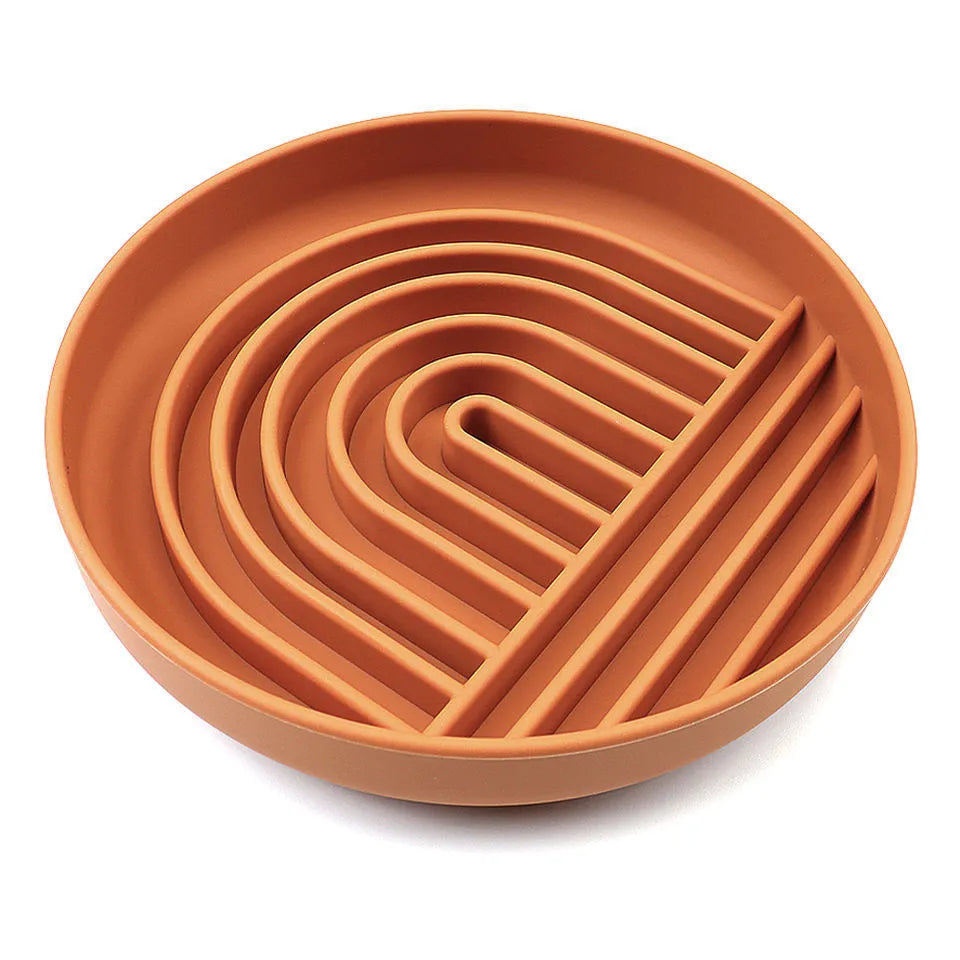 Slowdown Bowl silicone dog slow feeder with ridges, shown in beige colour.