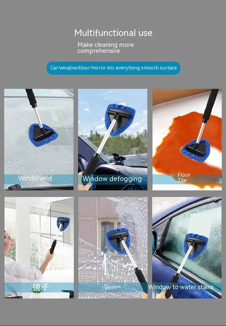 Car windshield and window cleaning brush in plastic construction with colour options of red, green or sapphire blue