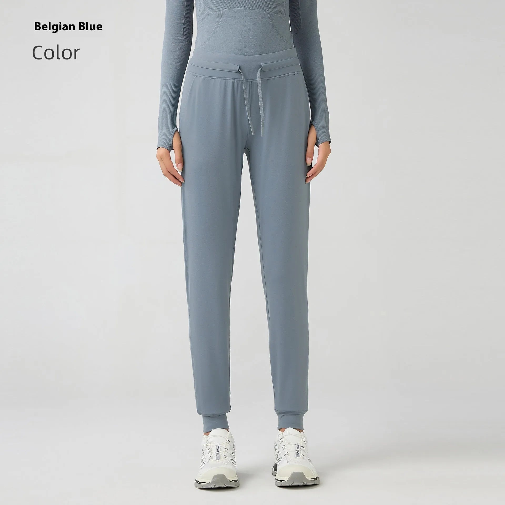 Women's high waist yoga pants with drawstring waistband in various colours