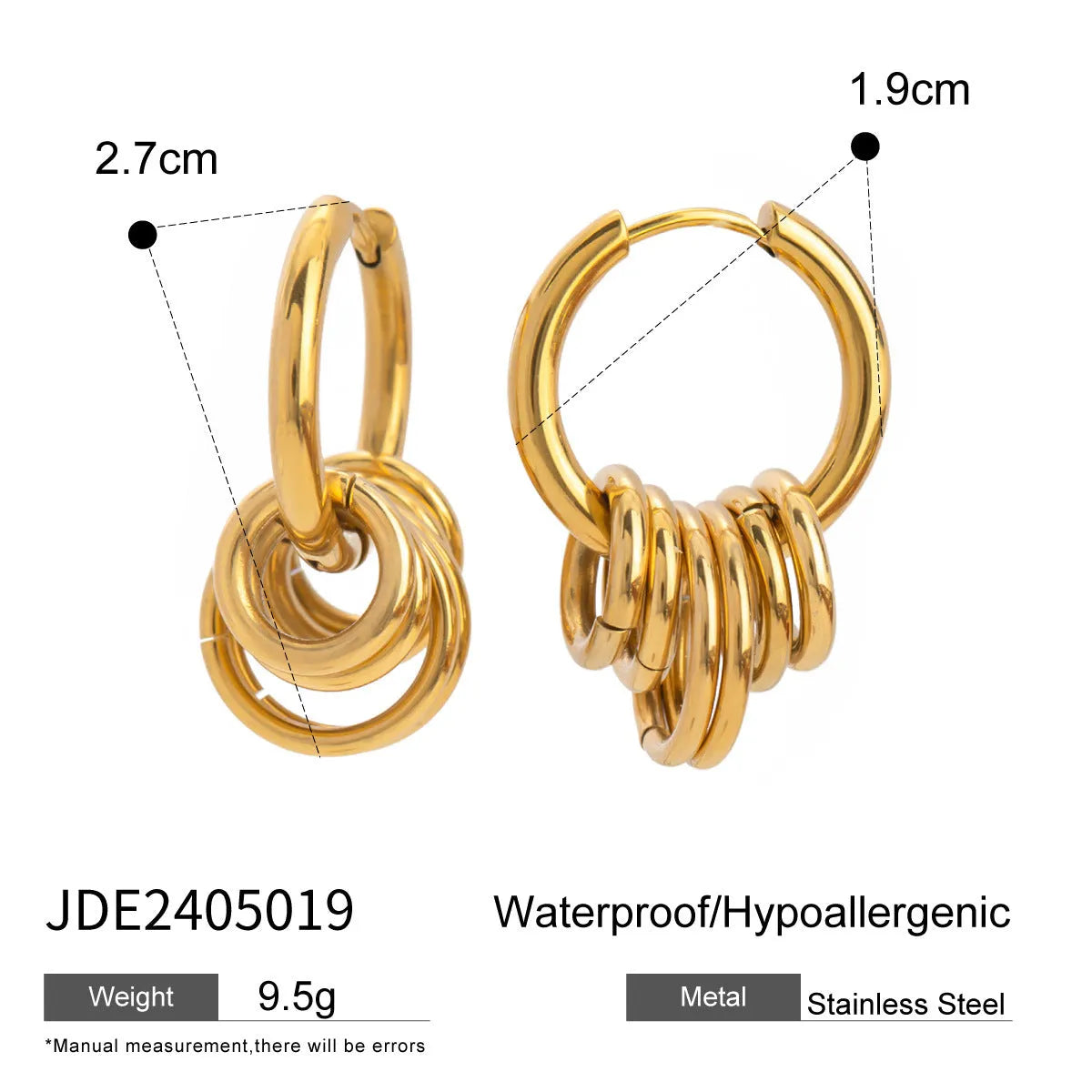 Stainless steel colour matching earrings with electroplated finish in ins style design