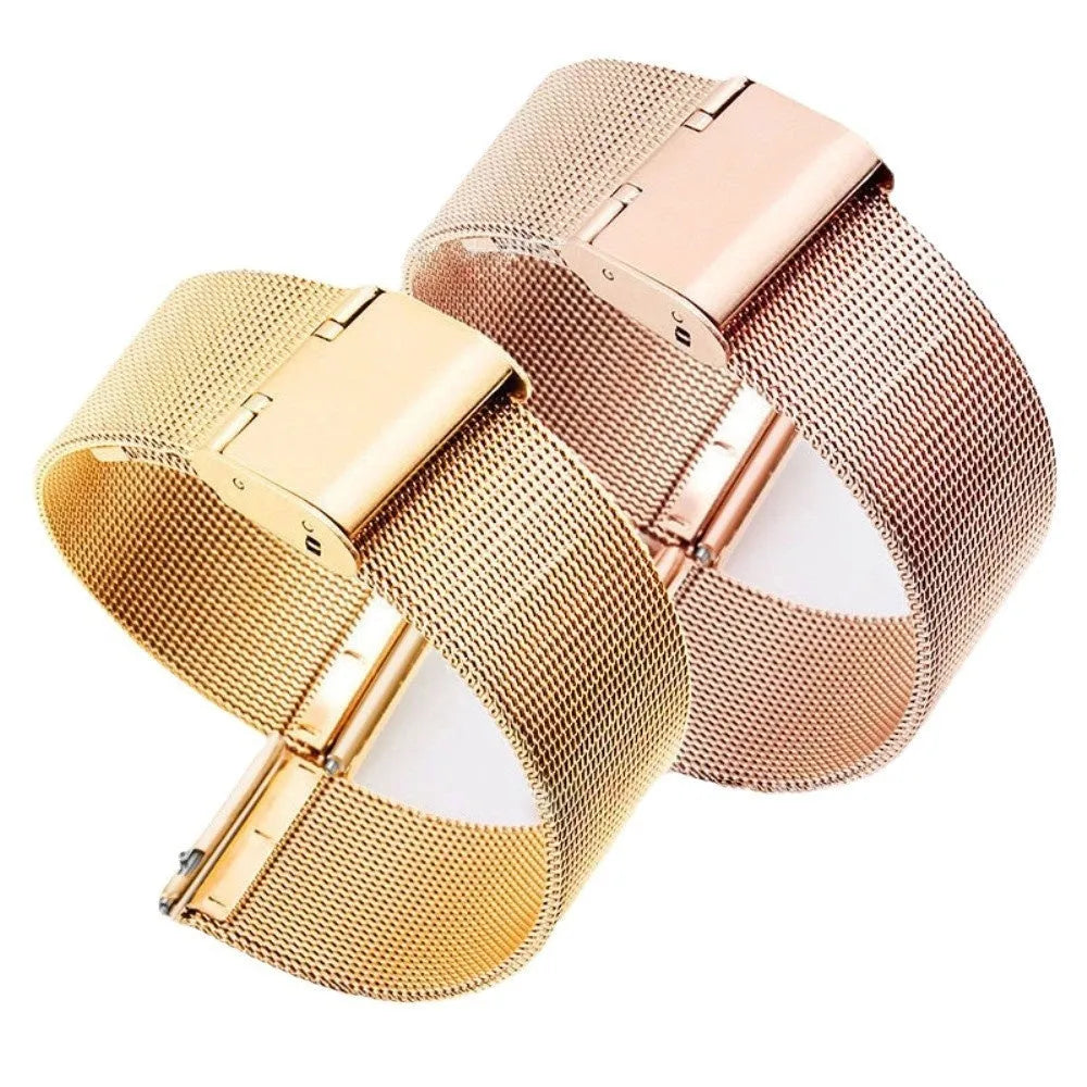 Milani silk woven stainless steel watch band showing natural texture and metallic finish