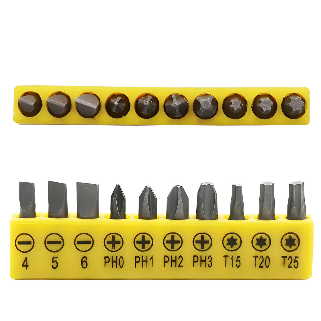 L-shaped double-headed socket wrench set with 10 screwdriver bits and compatible wrench
