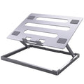 Aluminium alloy folding laptop cooling rack showing its size and riser design