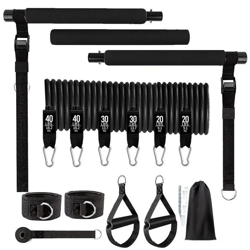 Yoga gymnastic bar with 180 pounds reinforced resistance band in pink and black TPE material options