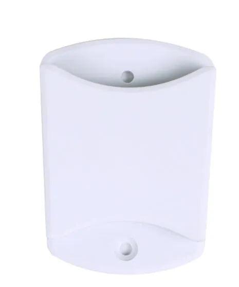 Silver aluminium alloy tablet stand with white mount and adjustable clip on a desktop