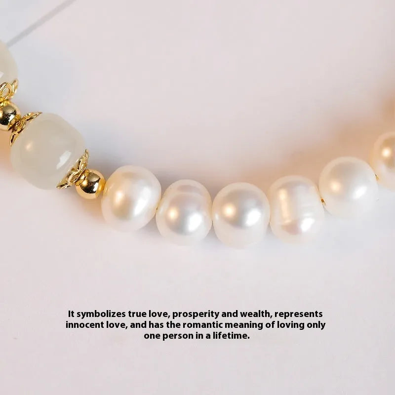 Natural freshwater pearl bracelet with diamond electroplated elements in Korean style design