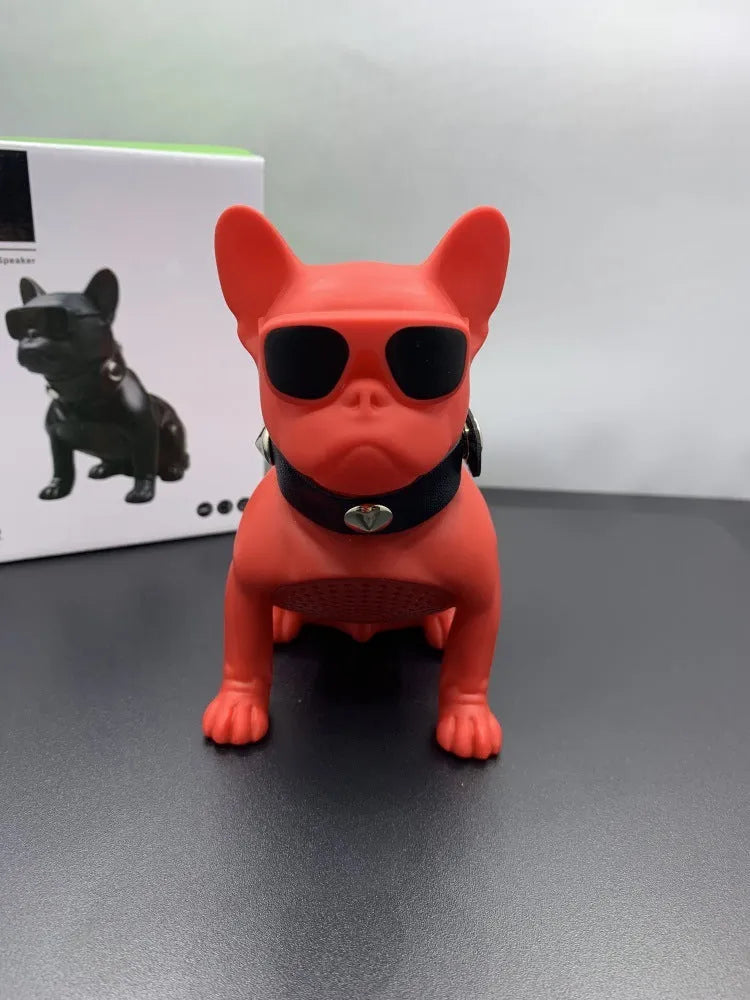 Mini bulldog-shaped Bluetooth speaker in black colour showing front design detail