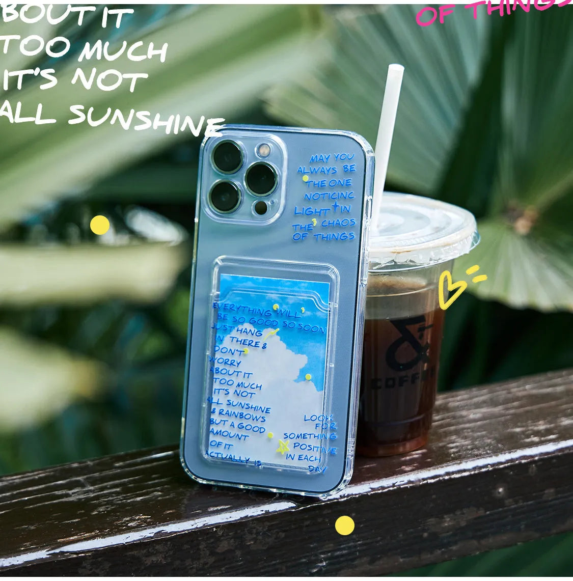 Graffiti silicone card clamp phone case in blue for iPhone, with anti-fall protective shell