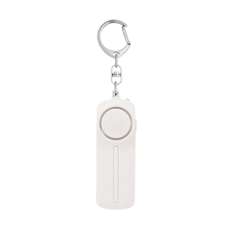 Girls personal safety alarm with keychain attachment in various colours showing compact dimensions