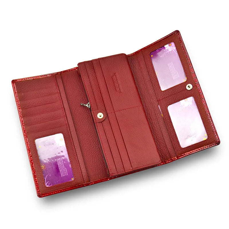 Women's patent leather coin purse with crocodile pattern texture in red colour