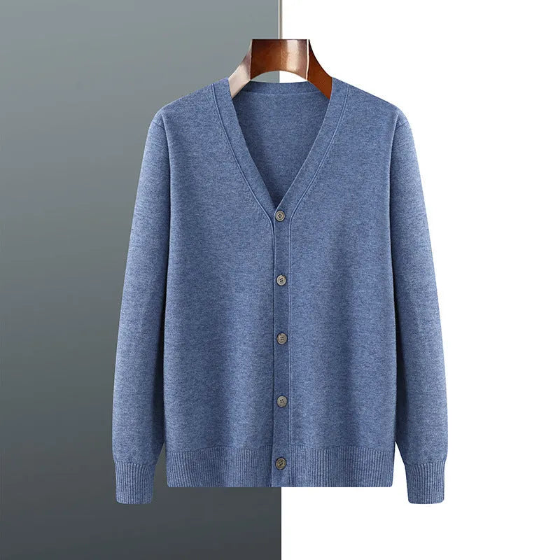 Men's Andy velvet cardigan coat in V-neck design with loose fit and long sleeves