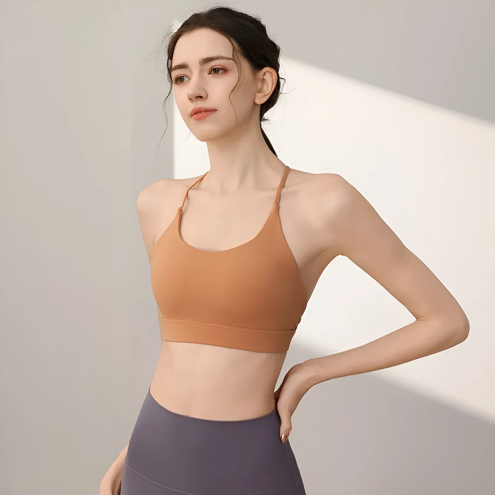 Women's nylon sports vest with fixed double shoulder straps in Sunshine Desert colour