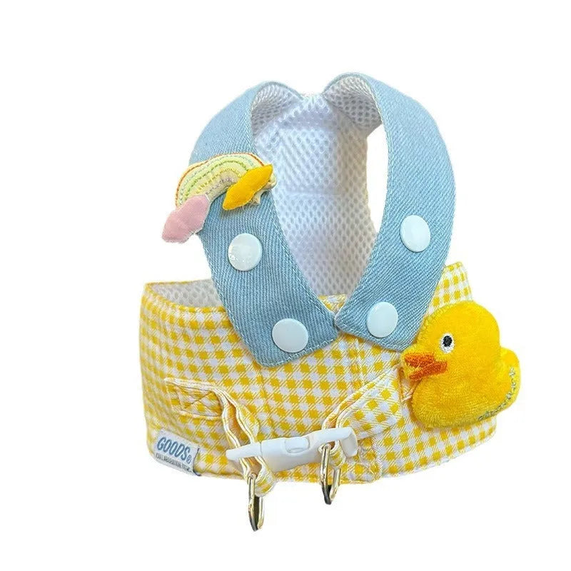 Pet clothing set with cat hat, wire rope pulling rope, and dog harness leash in various sizes