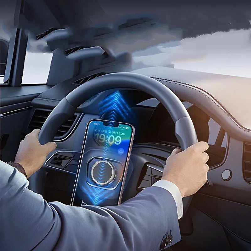 Obsidian black magnetic car phone holder with centripetal force ball head and two magnetic disks