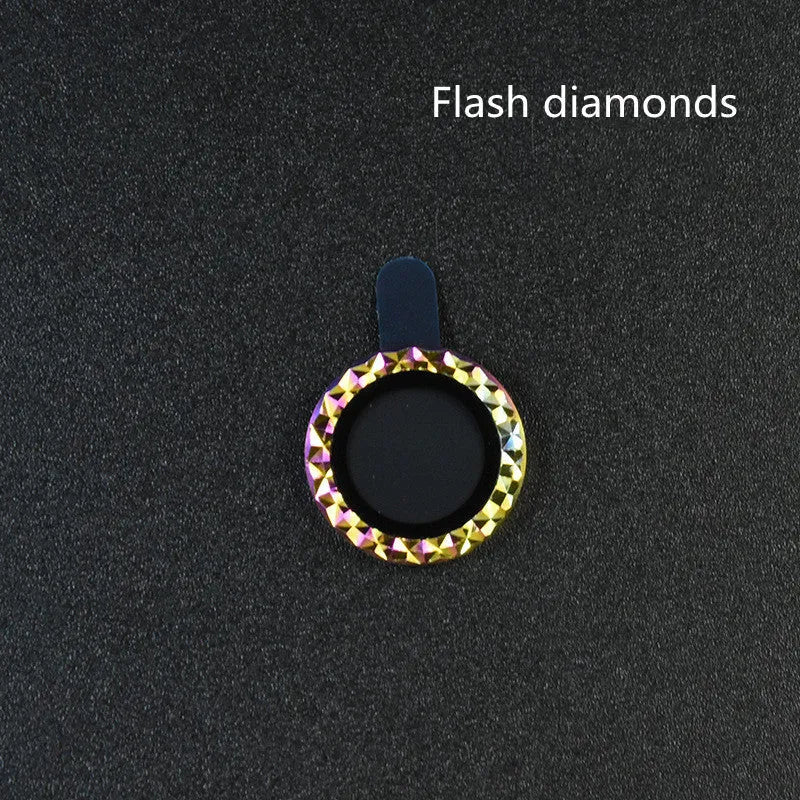 iPhone camera lens protection film with aluminium alloy ring and diamond pattern tempered glass.