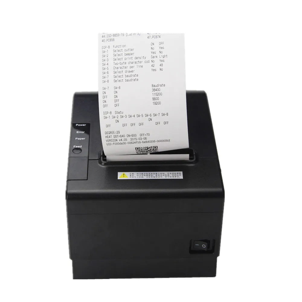 Minimally designed 80mm kitchen receipt thermal printer with Ethernet interface, size 215x205x160mm