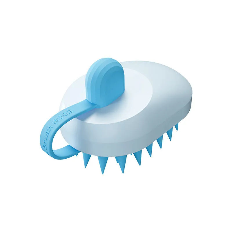 Pet grooming brush with soft silicone bristles and ABS handle for dog bath hair removal and massage