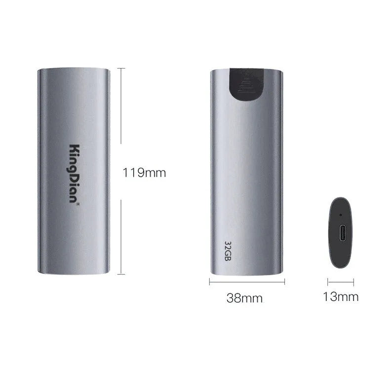 Grey aluminium mobile SSD with USB 3.0 connector for smartphone direct connection