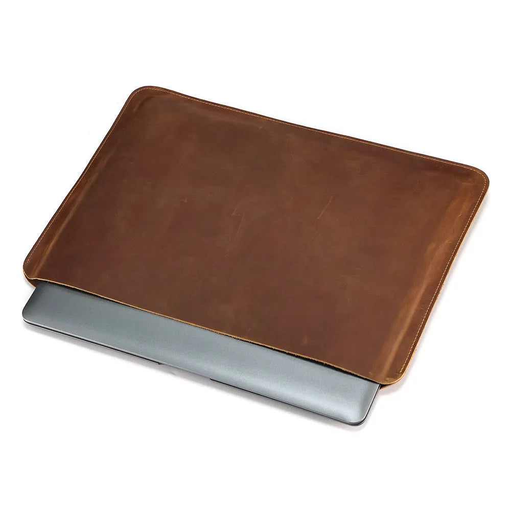 Crazy Horse leather horizontal computer liner bag in genuine cowhide with wear-resistant construction
