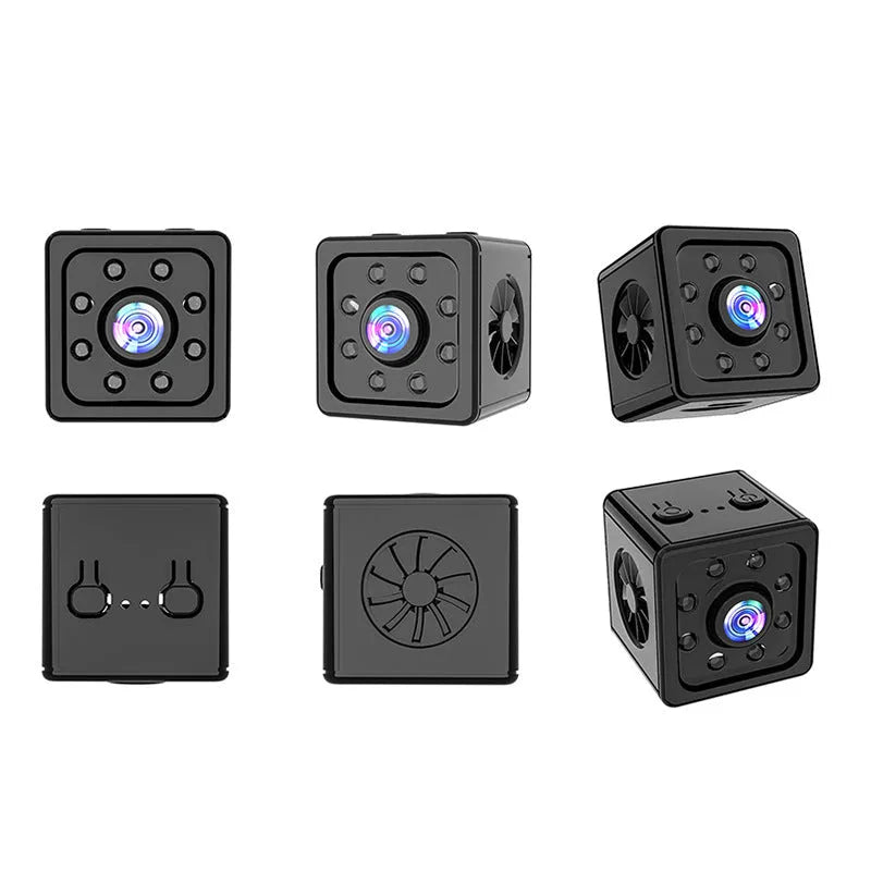Black K13 network sports camera on its mounting bracket, showing compact cube design.
