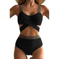 Women's split bikini in polyester available in six colours including black red rose orange green pink