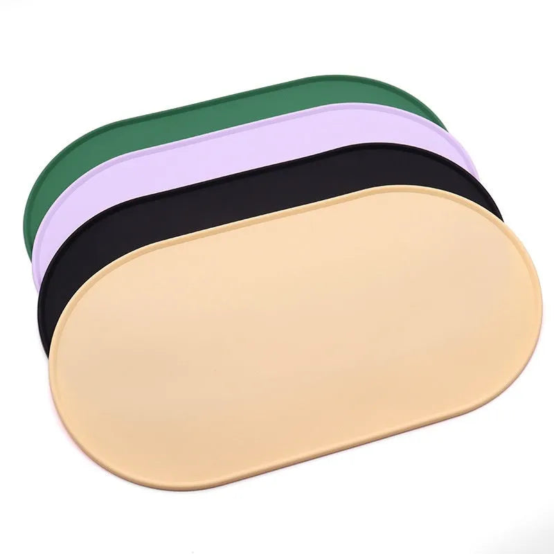 Silicone waterproof cat feeding placemat in green, beige, black, or purple colours