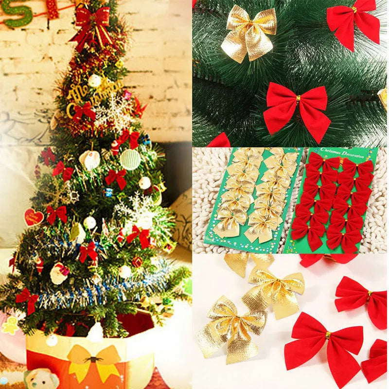 Red, gold, and silver 5 cm polyester Christmas decoration bows for gifts and tree ornaments.