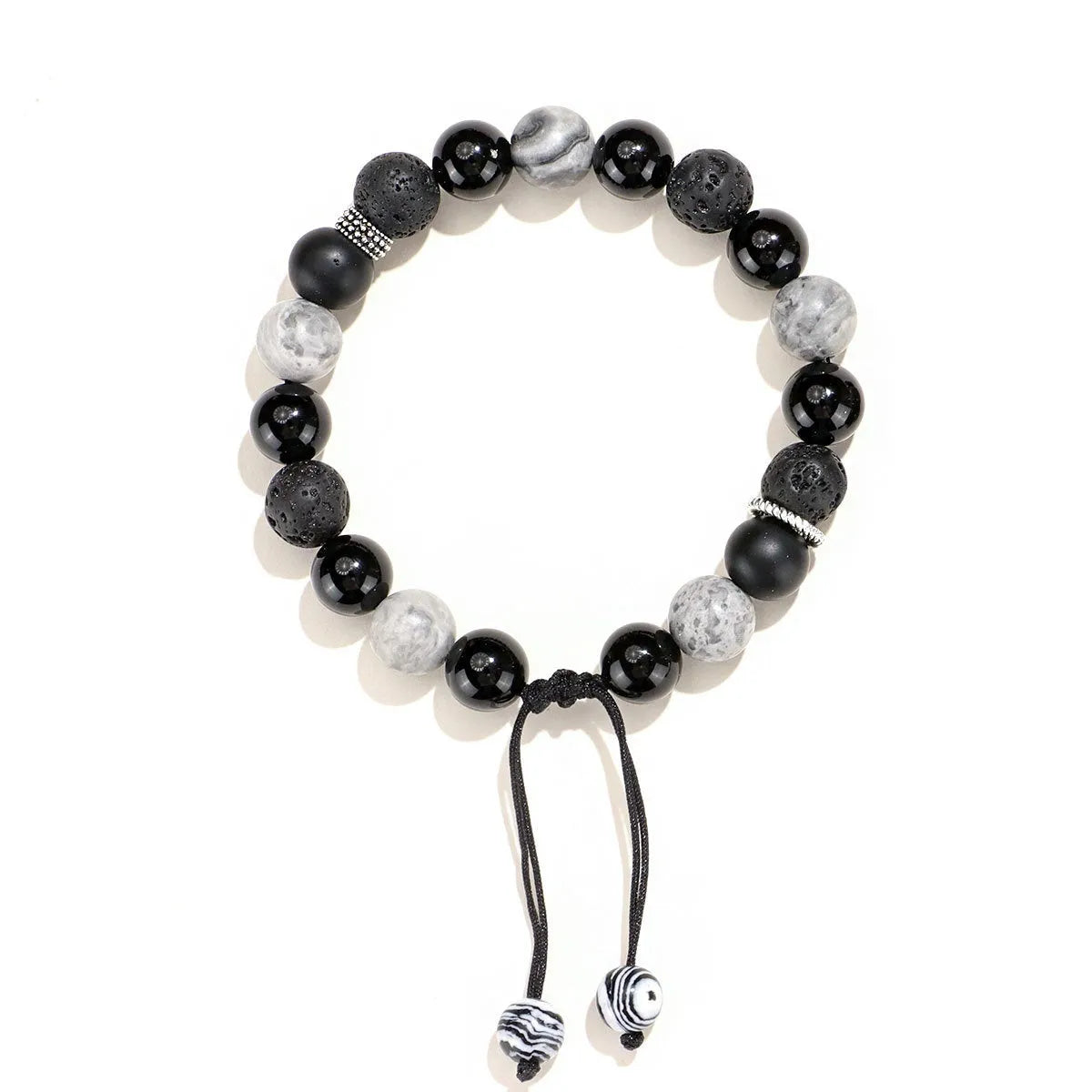 Black agate map stone volcanic bracelet with diamond shape design in new Chinese style