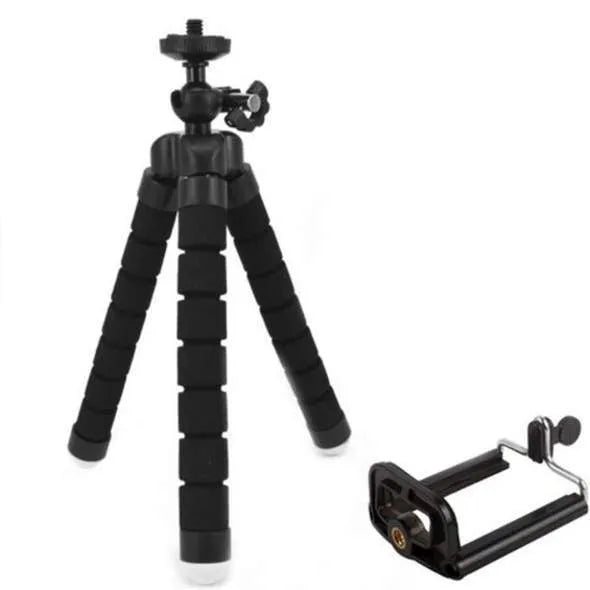 Black flexible mini octopus tripod with bendable legs and 1/4-20 camera mount screw