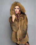 Women's silver grey artificial fur coat with loose fit and regular sleeves