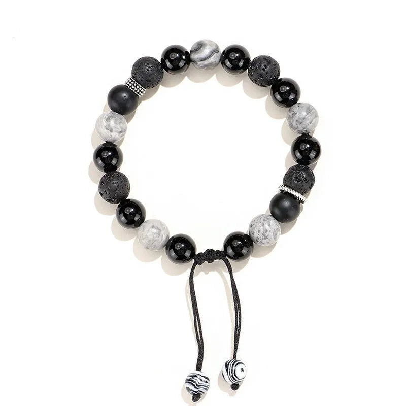 Black agate map stone volcanic bracelet with diamond shape design in new Chinese style
