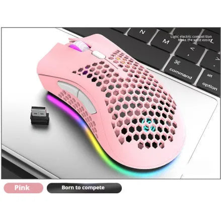Hollow out wireless gaming mouse with RGB lighting in cyan colour