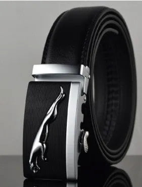 Men's black leather belt with automatic buckle in 3.5cm width