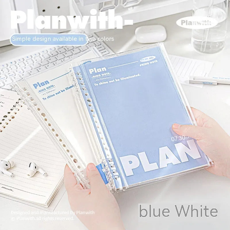 A5 PVC loose spiral notebook can store in blue or white colour with 148x210mm dimensions